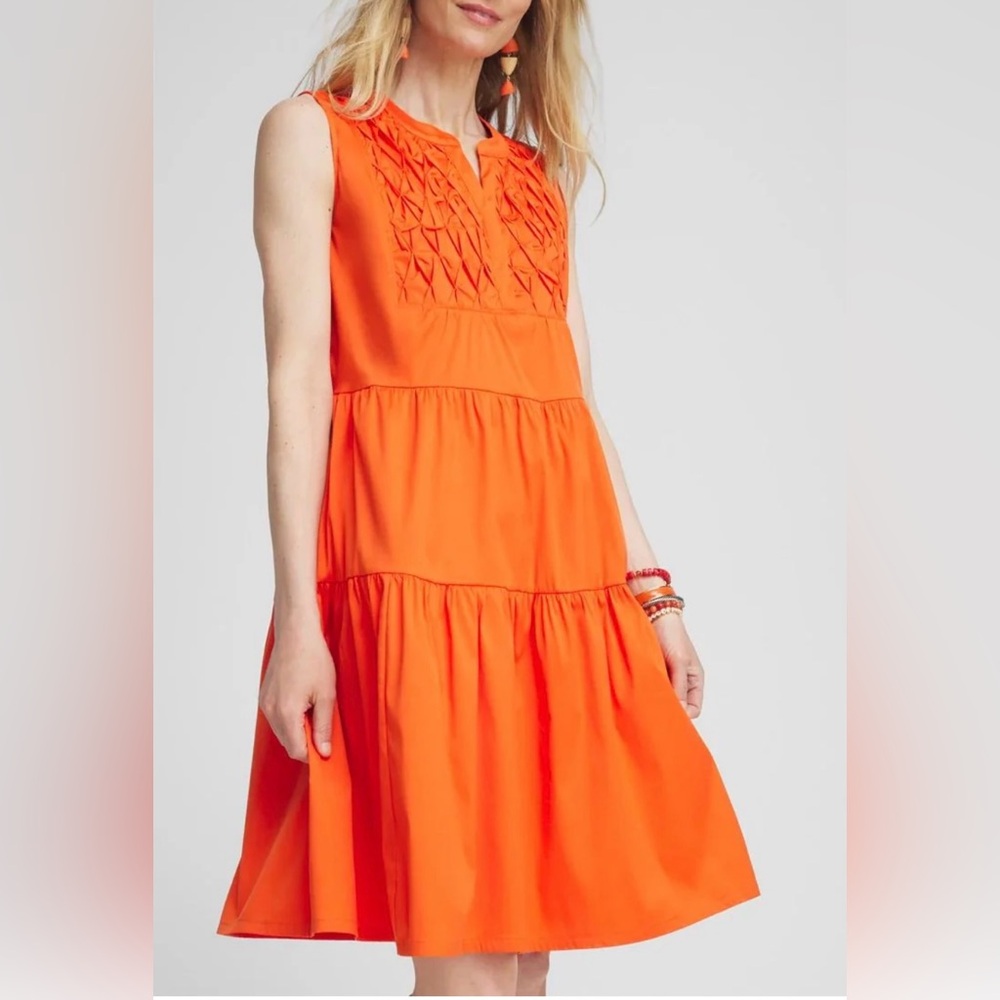 Chico's Vibrant Orange Tiered Midi Dress Size 3/ 16